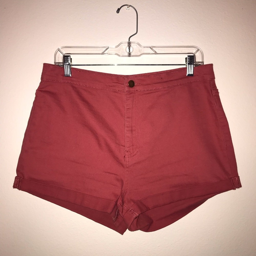 High rise red shorts